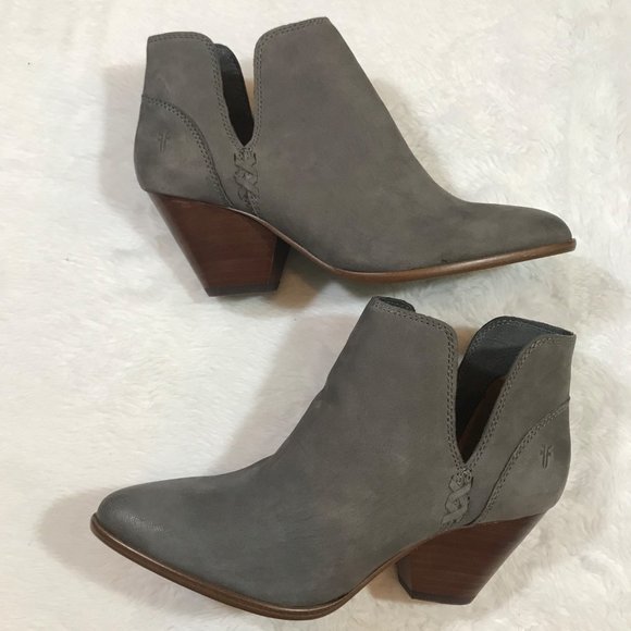 NEW FRYE REINA CUT OUT BOOTIE WOMENS 6 ANKLE BOOT GRAY LEATHER POINTED TOE HEEL - Picture 11 of 11